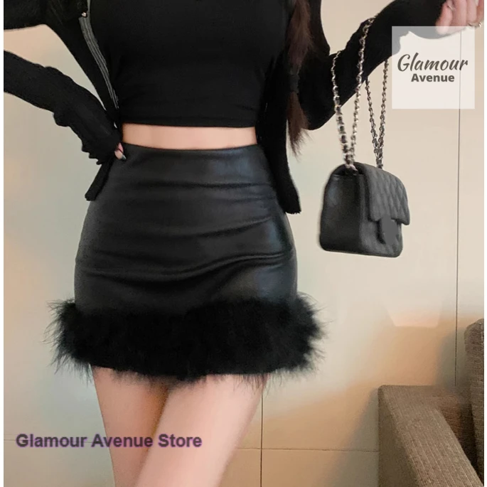 

Korean black heavy industry skirt women's autumn and winter new fashion temperament high sense Joker hip stitching skirt.