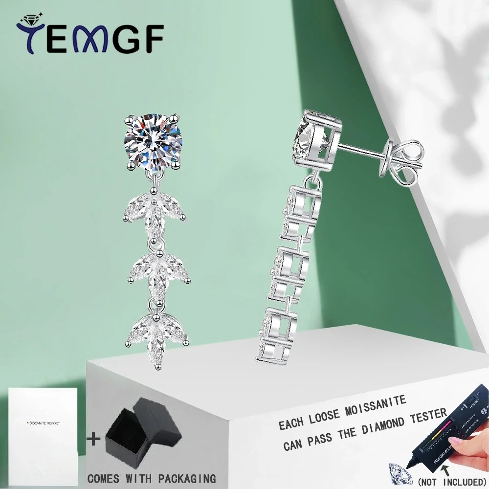 

TEMGF New Arrivals 6.5mm Moissanite Zircon Wheat Tassel Earrings 925 Silver Long Ear Studs for Women Girl Sparkling Fine Jewelry
