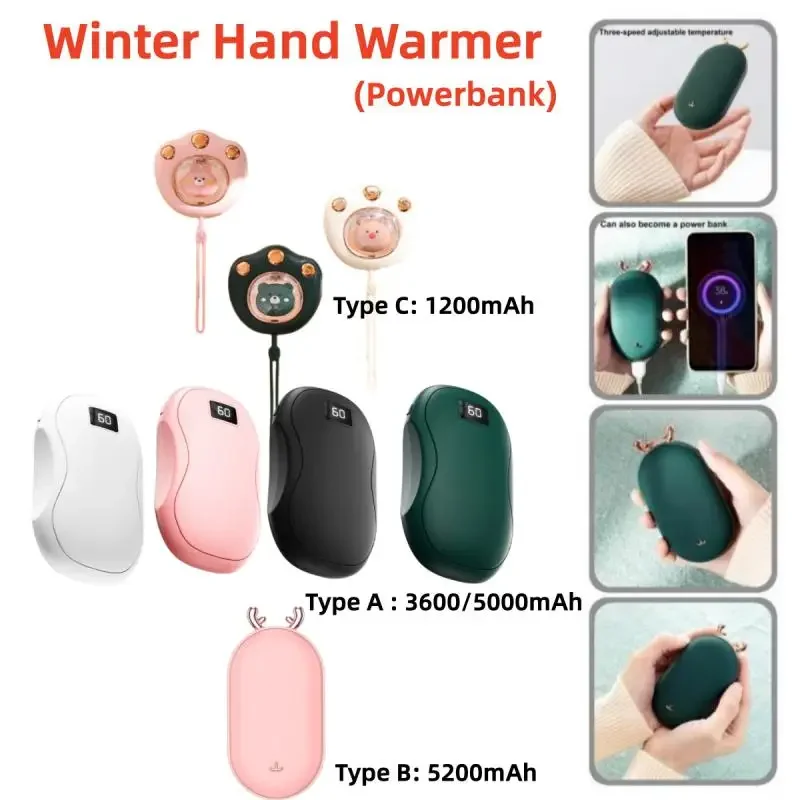 Electric Hand Warmer 5200mAh Large Capacity Hand Warmer Portable Safe Durable Hand Warmer Outdoor Winter Warming Supplies