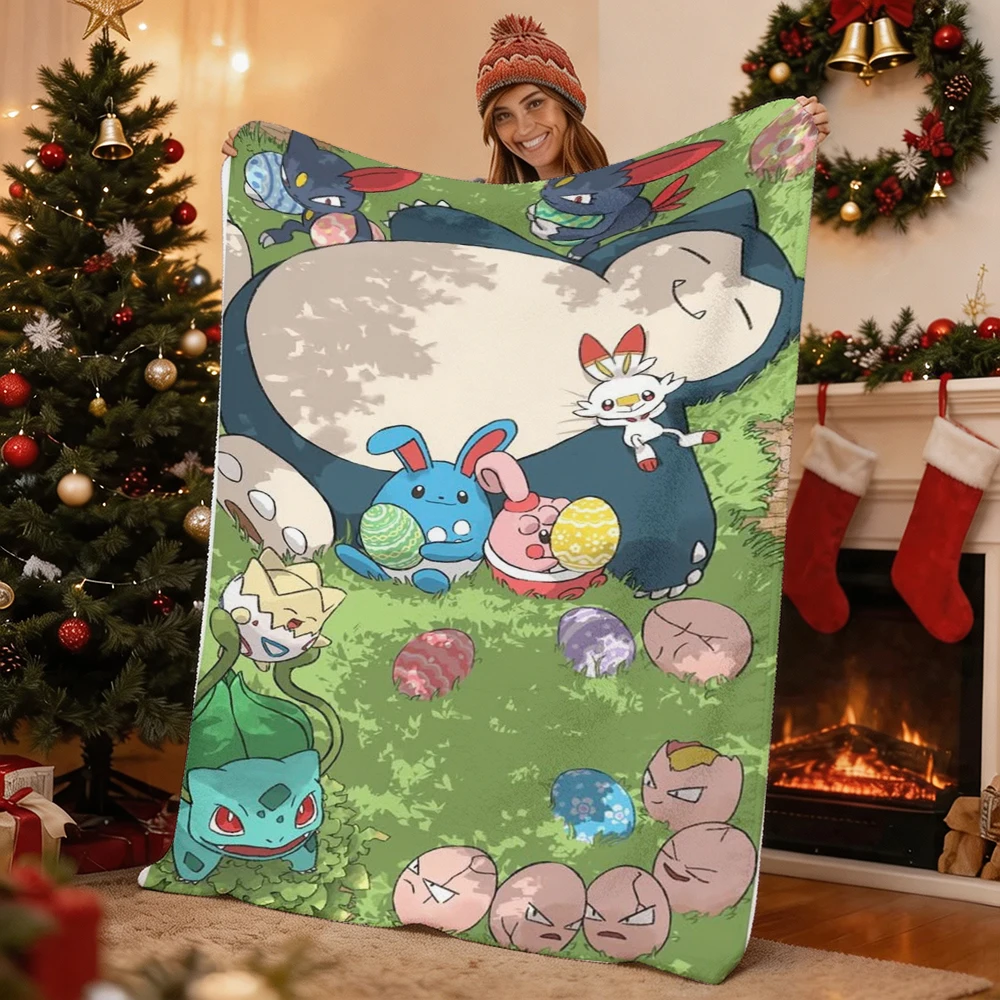 Pokemon Pikachu Gengar Bulbasaur Charmander Squirtle Psyduck Flannel Throw Blanket Soft Warm Blanket for Sofa Bed Home Decor Gif