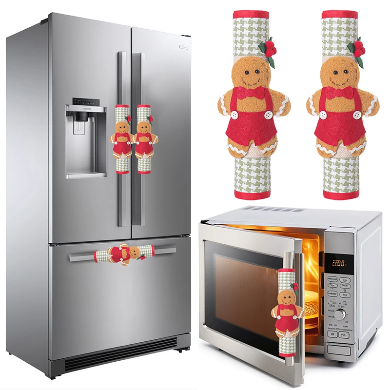 Set Of 2 Christmas Refrigerator Handle Covers-Christmas Gingerbread Man Kitchen Appliance Handle Covers For Refrigerator