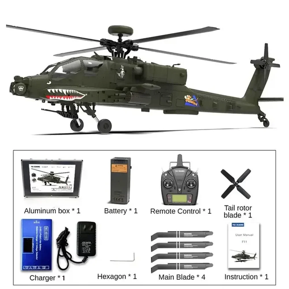 YUXIANG Apache AH-64D F11 2.4G 6-Channel Brushless Motor 3D Stunt Remote Control 1:32 Scale Flybarless Simulation Helicopter