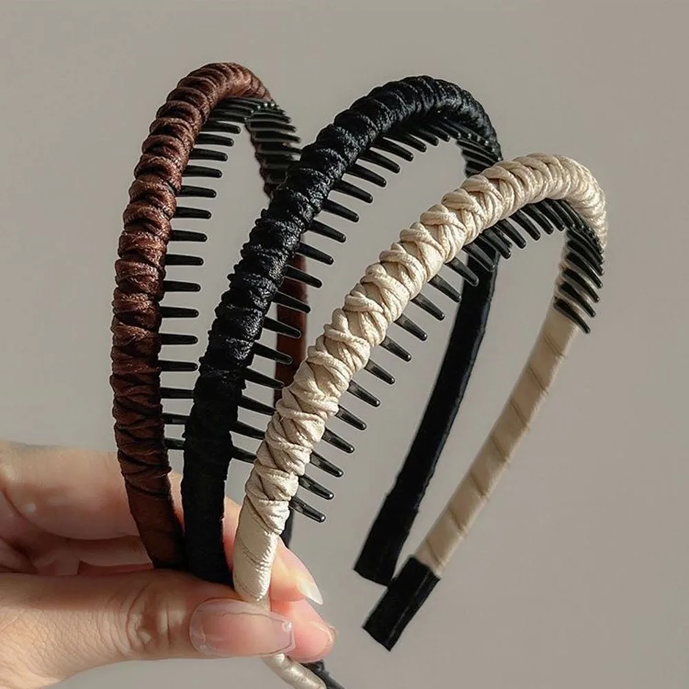 2pc Nette Kunststoff Schwarz Braun Zahn Anti-skid Stirnband Frauen Mädchen Haar Bands Elegante Washface Haarband Haar Zubehör – Detail 7