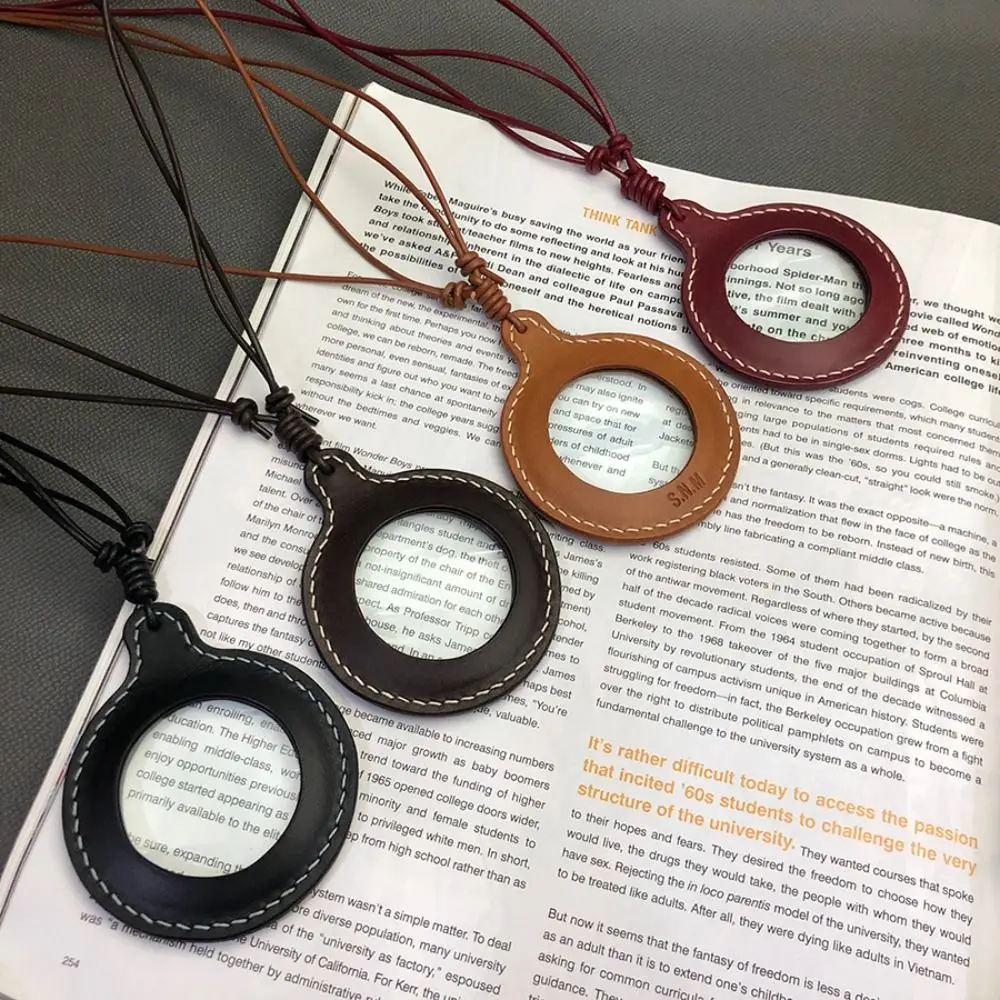 Portable Magnifier with Protective Case Leather Strap Simple Leather Necklace Magnifying Glass Handmade Vintage