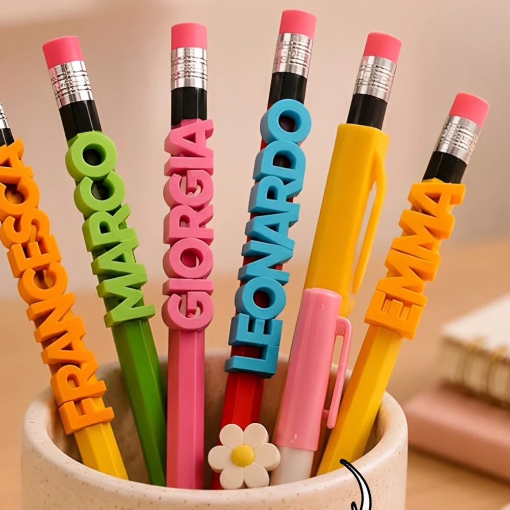 Personalized Custom Name Pencil Caps: 3D Printed Party Favors, Each Pencil Cap Comes with 1 Pencil (Pencil Color Random)
