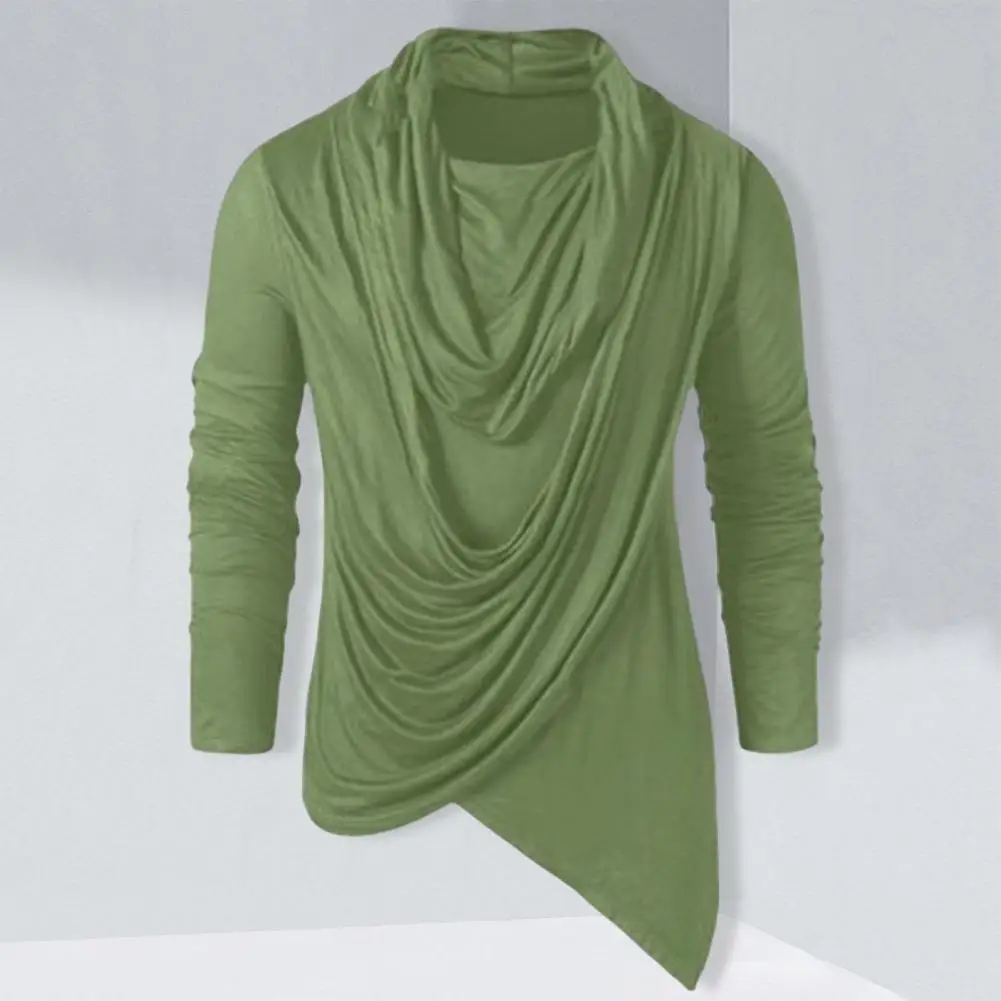 Men Base Tops Solid Color Long Sleeves Pullover Breathable Asymmetrical Piled Neck Comfortable Autumn Shirt Men Daily Clothes