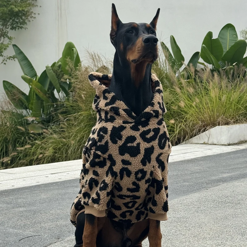 Sudadera con capucha de leopardo a la moda para perros grandes, chaqueta cálida de lana para perros, abrigos Doberman para perros grandes, ropa para perros, ropa para cachorros