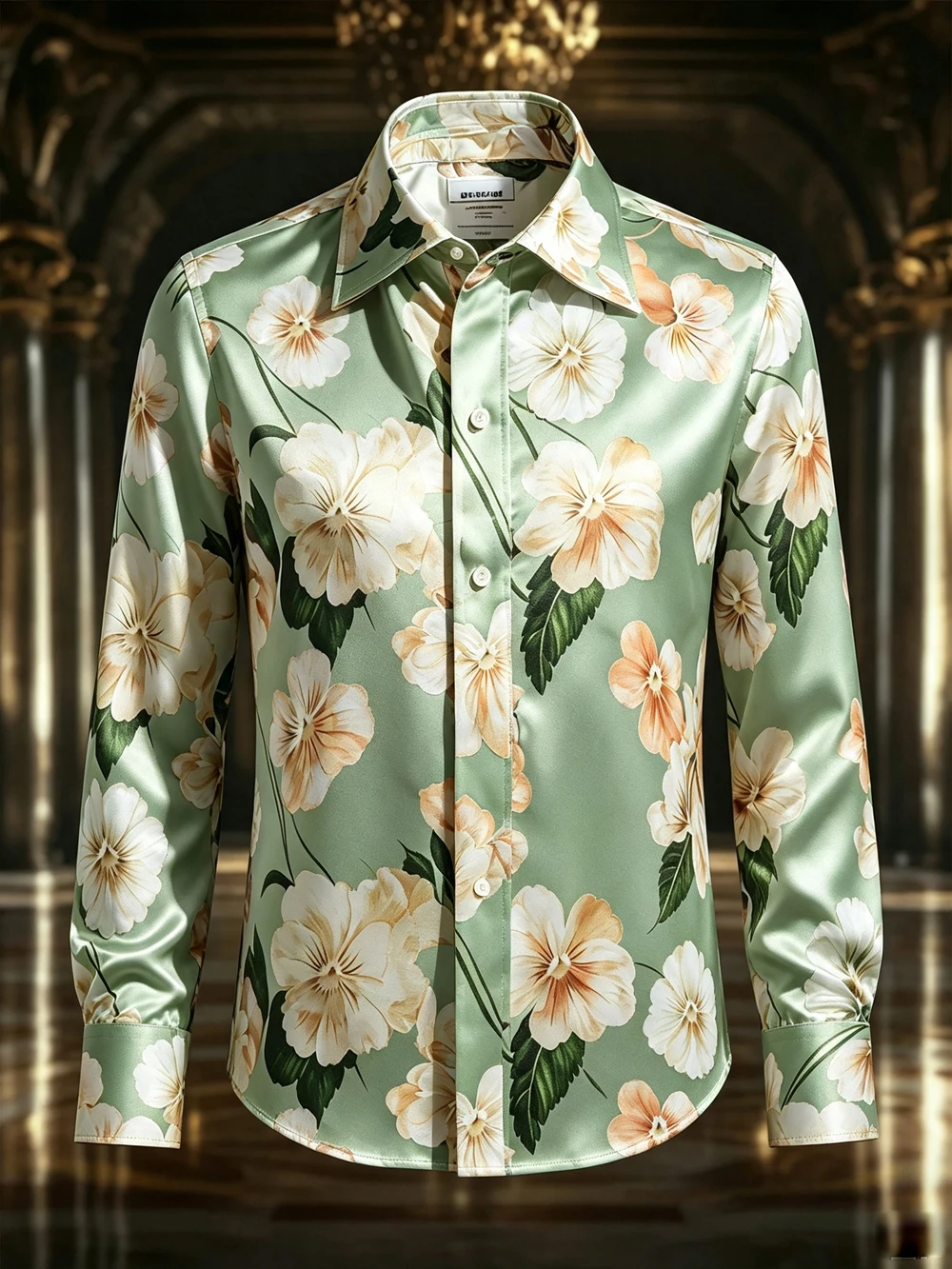 2026 Men's New Arrival Soft and Smooth Silk-like Polyester Shirt Long Sleeve Collar Shirt High-definition Natural Flower Print