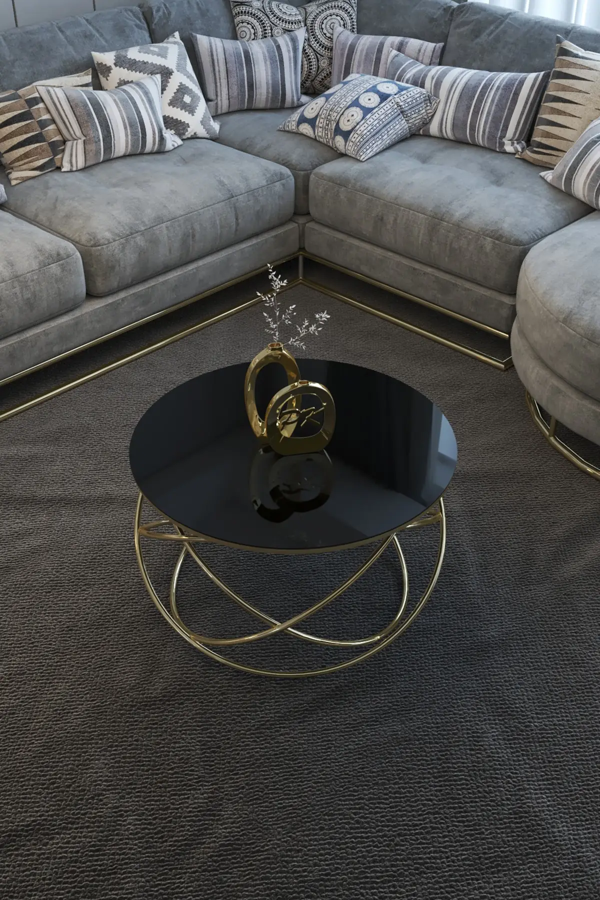 Planet Medium Coffee Table Gold Foot, Black Mirror