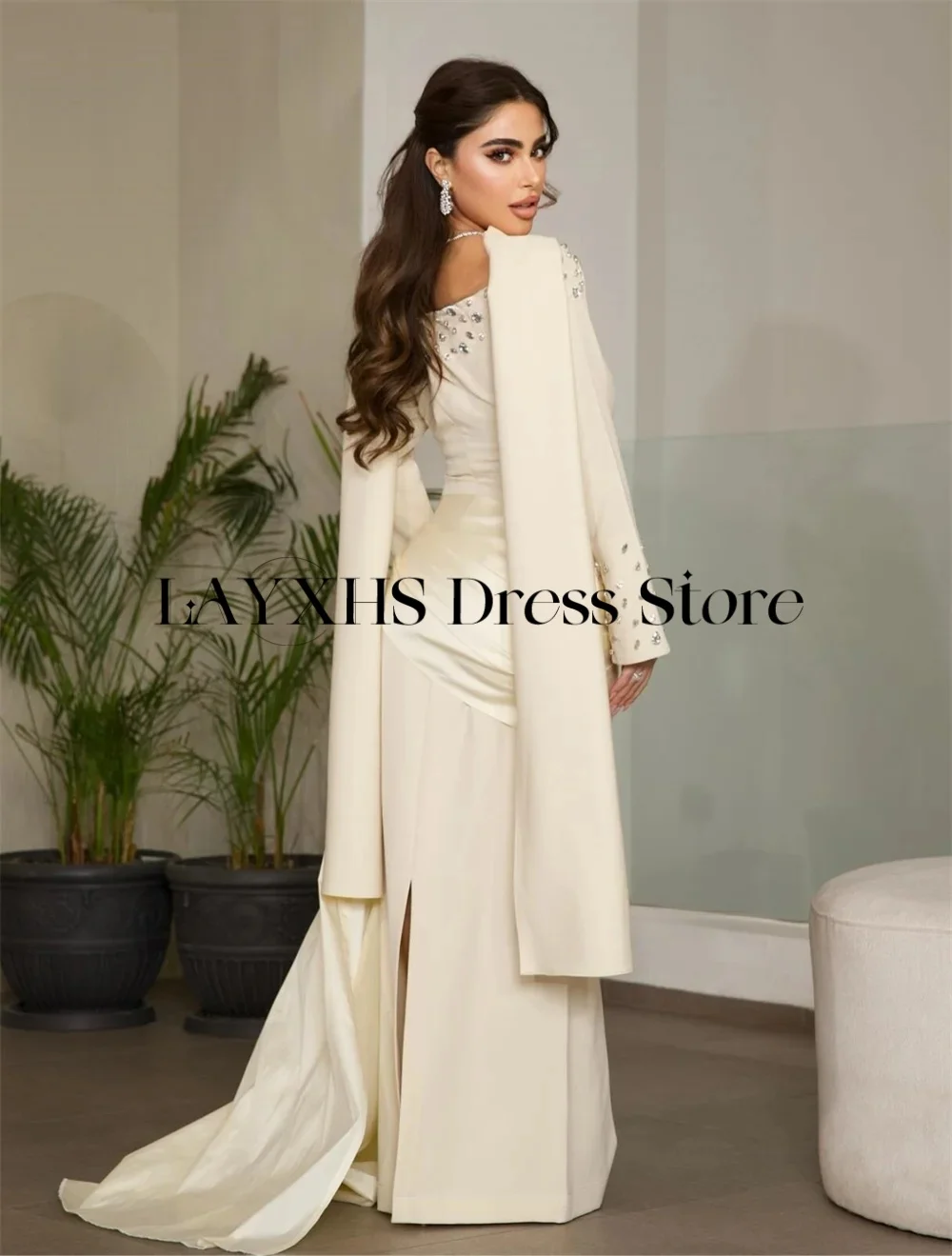 LAYXHS Elegant Uit de schouder Avondjurken Zeemeermin Kralen Lange Mouw Dames Galajurk Aangepaste robes de soirée