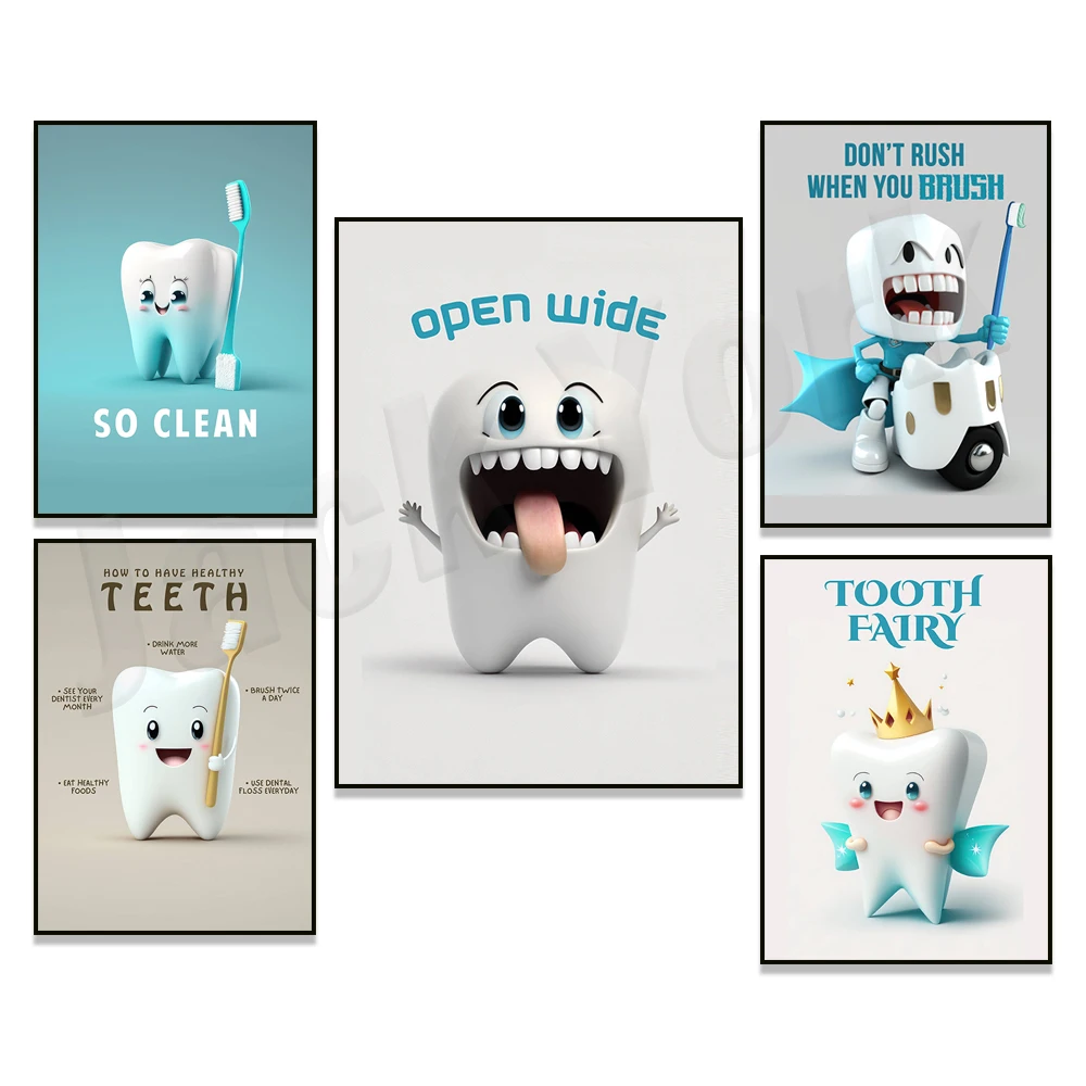 Children's oral hygiene health poster. Children's dental clinic decoration. Dentist art. Orthodontist. Educational print