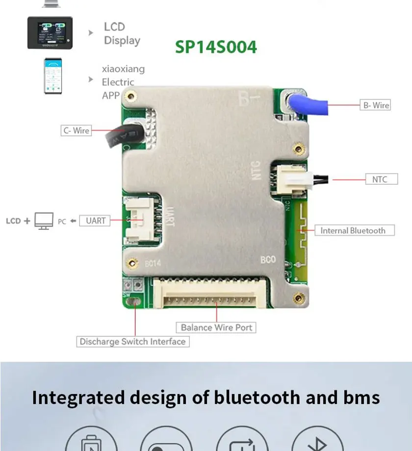 JBD Smart BMS 7S 8S 9S 10S 11S 12S 13S 14S 24V 36V 48V 20A 30A 40A 50A Integrierte BT UART Li-Ion NMC LiFePo4 BMS Balance Board – Detail 3