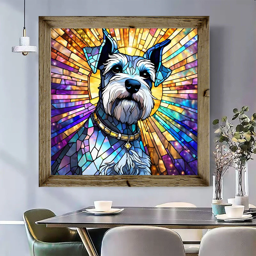 Glazen Kunst Dier Diamant Schilderij Kit Cartoon Hond Kleurrijke Hand Borduurwerk Decor Volledig Diamant Mozaïek Kruissteek Set Kamer Muur