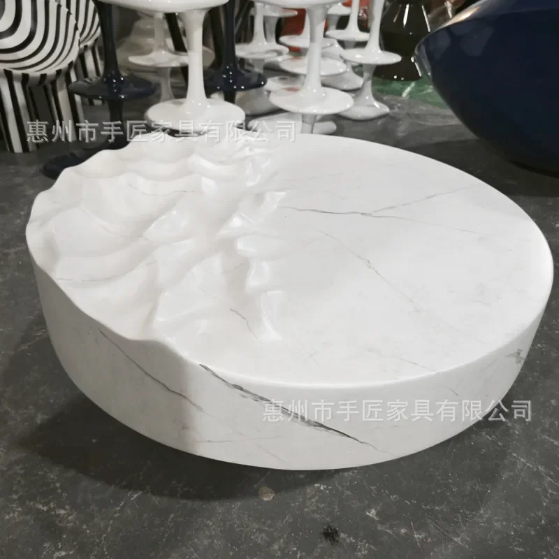 FRP Personalized Water Ripple Coffee Table Light Luxury Minimalist Ocean Wave Shape Imitation Marble Zen Round Tea Table