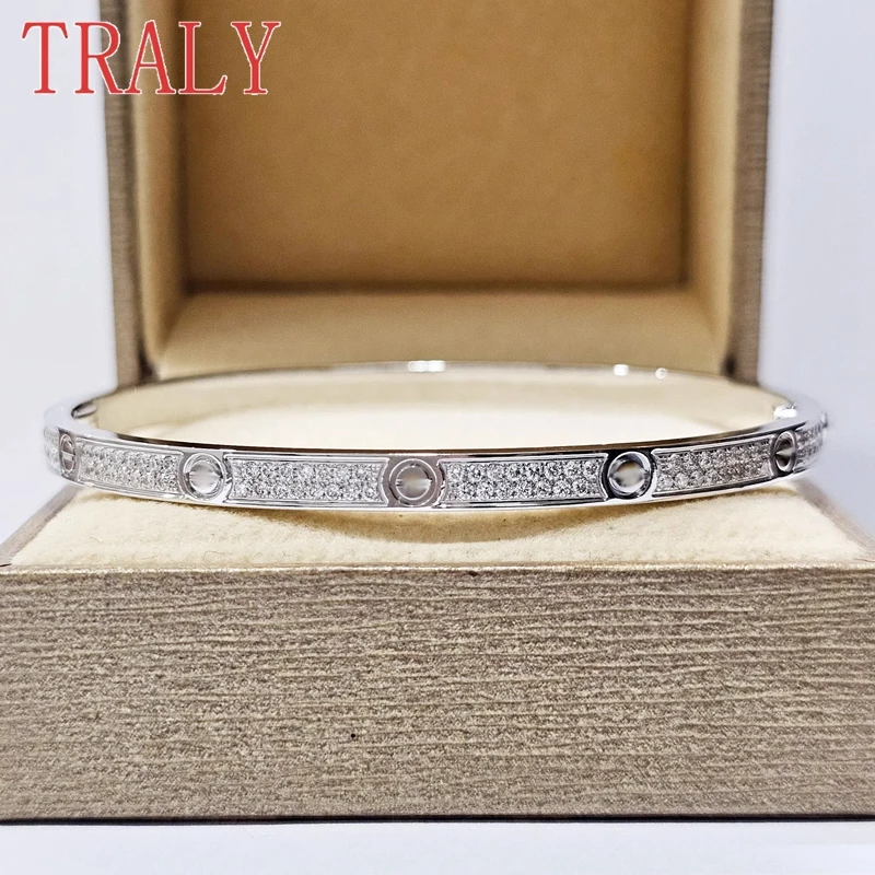 925 Sterling Silver Bracelet White Gold Colour Two Rows Moissanite Diamond Starry Sky Women Bangle High Quality Jewelry Gift