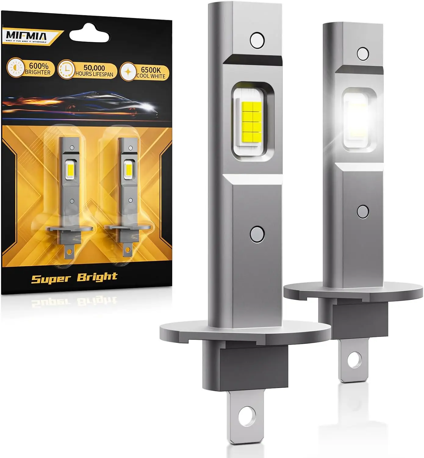 

Светодиодная лампа H1, 800% яркий размер 1:1, без адаптера, холодный белый цвет 6500K, водонепроницаемость IP68, упаковка из 2 шт.