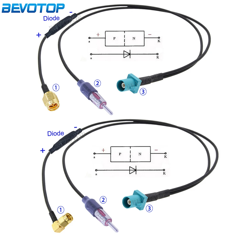 Fakra z macho plug para 1 * sma macho & 1 * din fm macho tipo y cabo divisor com diodo rg174 trança carro gps antena cabo de extensão