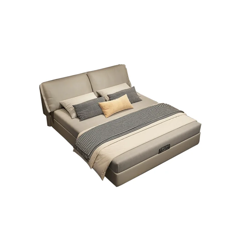 

Elephant ear bed, modern simple master bedroom high-end atmospheric double bed, with storage and storage high box