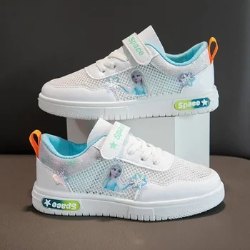디즈니 겨울왕국 ELSA 어린이 보드 신발, 통기성 여아용 스니커즈, 귀여운 부드러운 밑창 아기 캐주얼 신발, 용수철 여름 신상