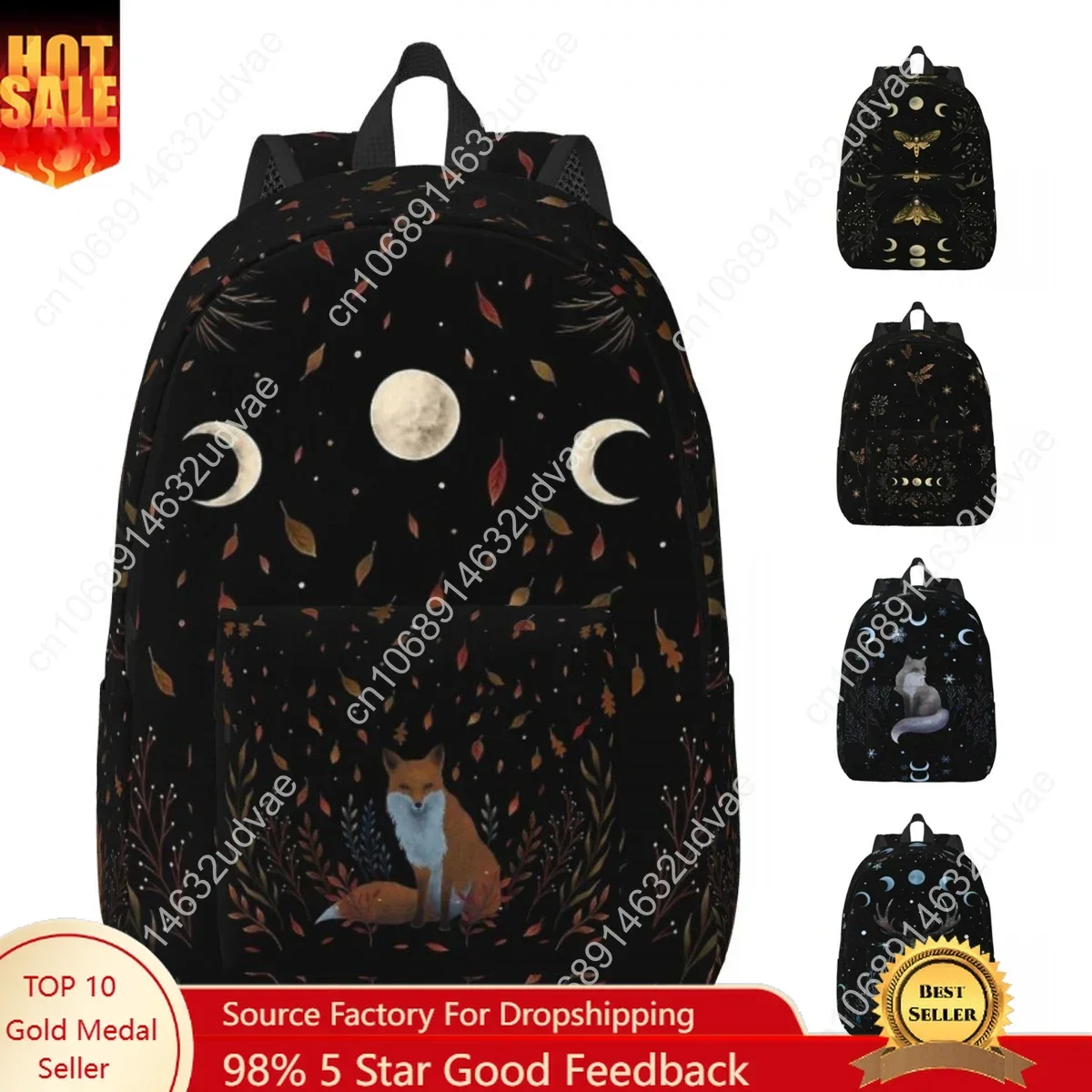 Autumn Fox Night Moonlit Garden Moonlight Backpack Men Women Student Work Daypack Bohemian Botanical Laptop Shoulder Bag