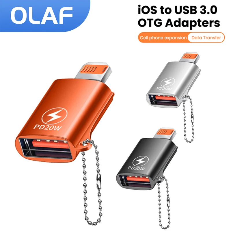 USB 3.0 to Lightning Adapter OTG For iPhone iPad Tablet U Disk Lighting Male to USB Female Converter PD 20W Fast Charging Otg