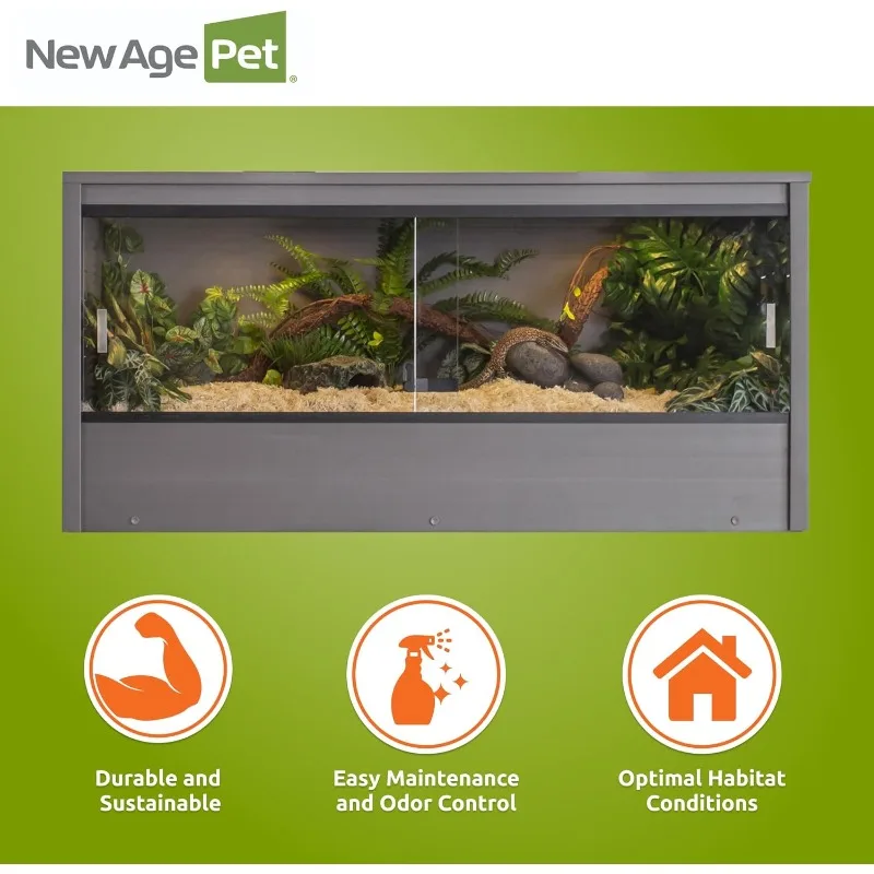 Hom ECOFLEX صالة الزواحف Mojave مقاس 48 بوصة باللون الرمادي - موئل مركب من الخشب والبلاستيك المتين مع ألواح جانبية بفتحات تهوية،