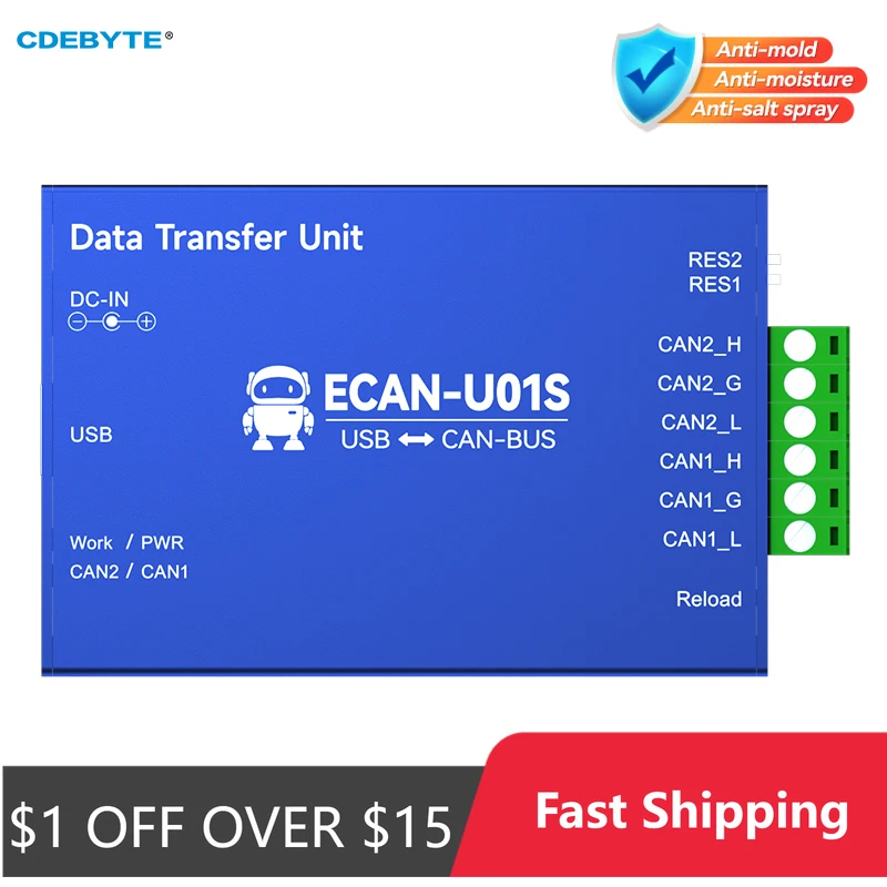Picture: CAN to USB Converter CAN2.0 Debugger Bus Analyzer CAN-BUS Bidirectional 2-Way Transceiver CDEBYTE ECAN-U01S Portable Relay