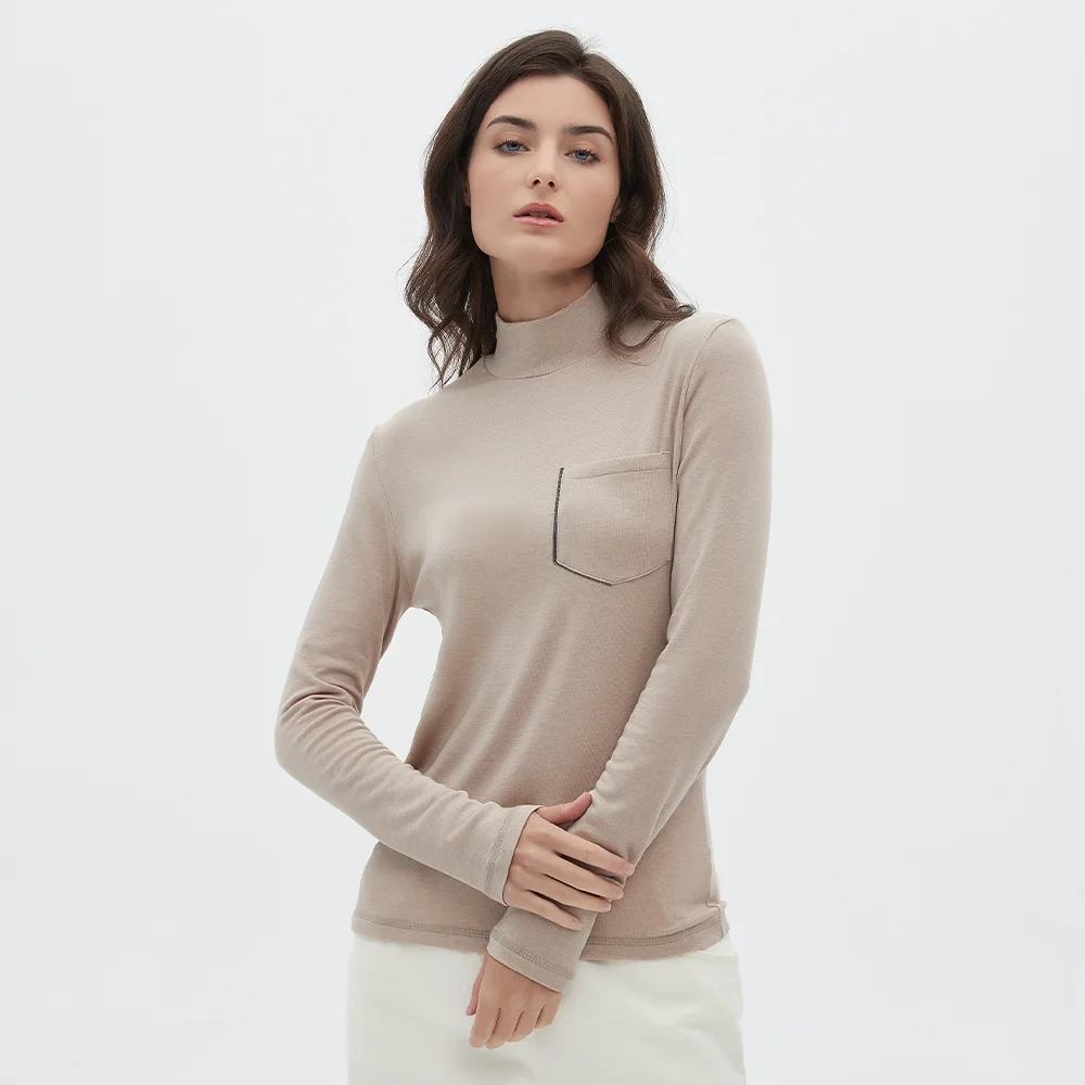 K1958W Turtleneck Pockets In Stock Wool Blend Clothes Women Top Knit Sweater Jumper For Women Pullover Sweater