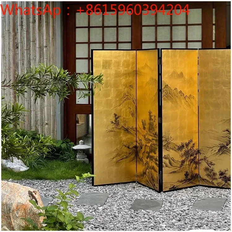 Custom hand-painted landscape paint screen living room office folding mobile porch gold foil partition background wall