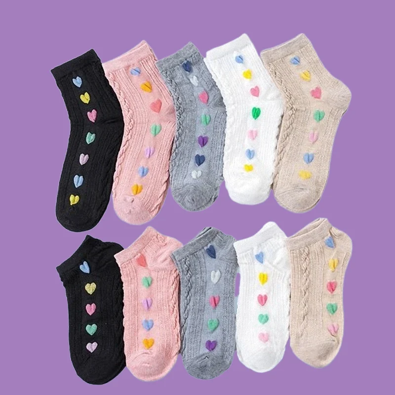 3/6 Pairs High Quality Women's Colorful Love Cotton Socks Low Cut Cute Mid-tube Boat Socks Autumn Product College Style Socks