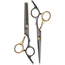 6 Inches Black-gold Barber Scissors Household Scissors Flat Shears Fine-toothed Shears Barber Accessories