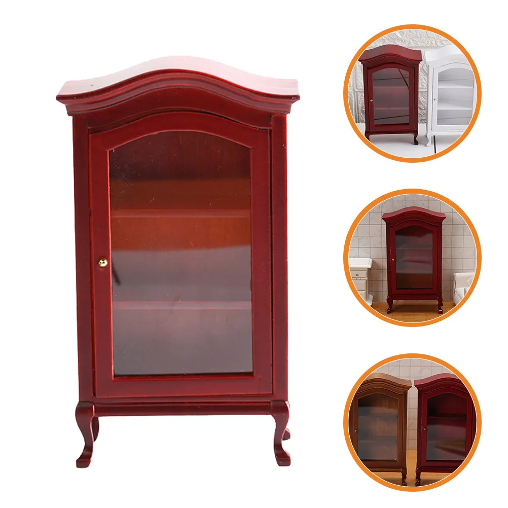 

Miniature Wooden Cabinet 1:12 Bookshelf for Kids Pretend Play Mini House Furniture Micro Display Case Decoration