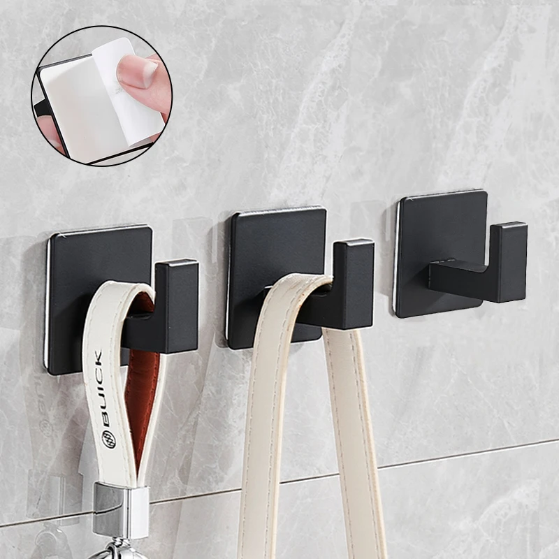 Self-Adhesive Bathroom Robe Hooks Black Wall Mounted Hooks For Hanging Keys Clothes Hanger Coat Rack Towel Holder FR208