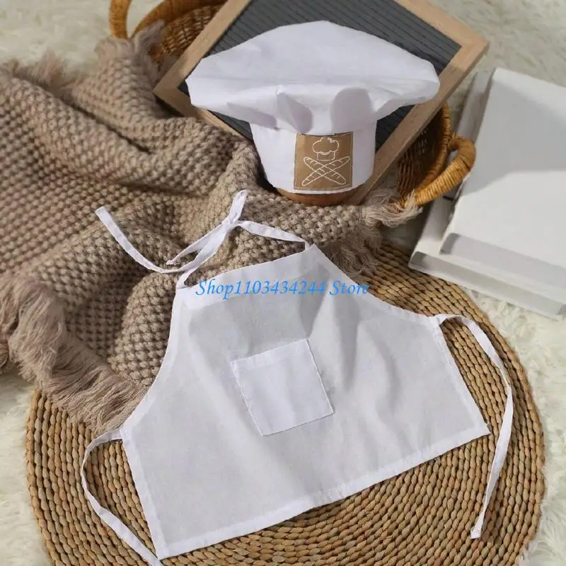 Infant Cook Outfits Set for Newborn Photoshoots Fashionable Classical Color Cook Hat & Stylish Apron Photography Props