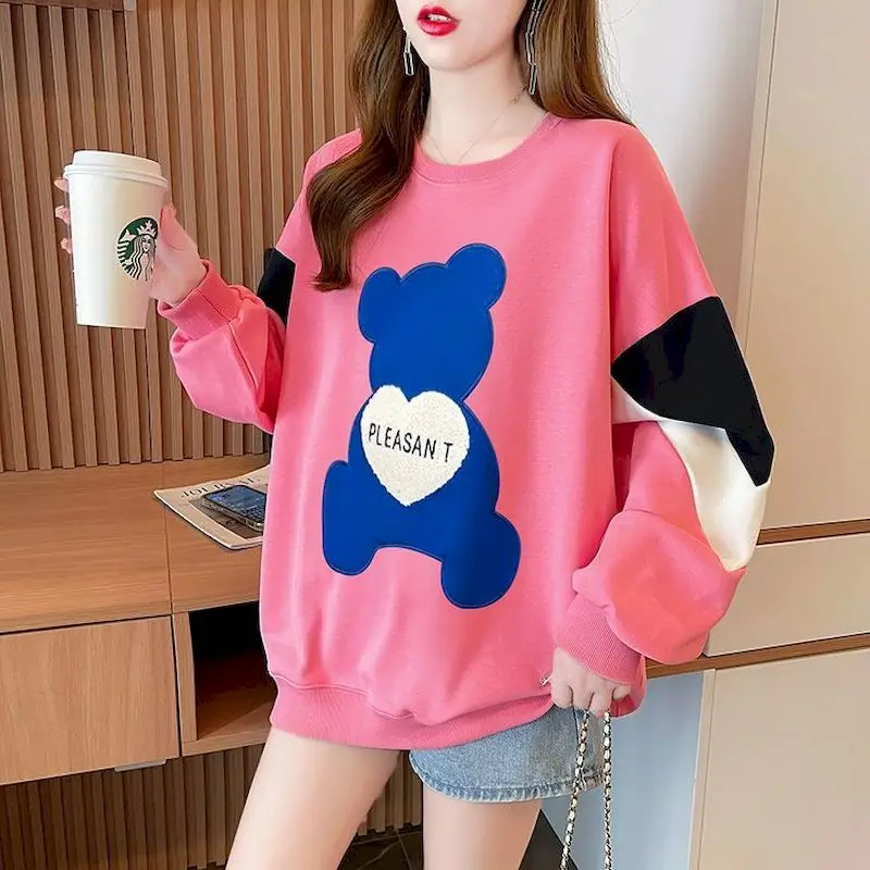 

Women's Pullover Spring Autumn Trend Thin Top Casual Loose Y2k Clothes Color Contrast Splice Pullovers Korean Fashion Sweatshirt