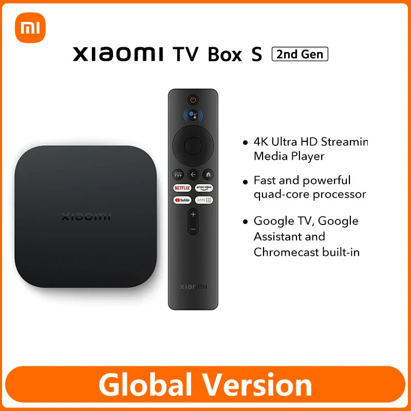 Глобальная версия Xiaomi Mi TV Box S 2-го поколения 4K Ultra-HD четырехъядерный процессор Dolby Vision HDR10 + Google Assistant