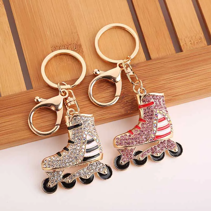 European and American rhinestone keychain roller skates creative pendant keychain roller skating gift car pendant wholesale