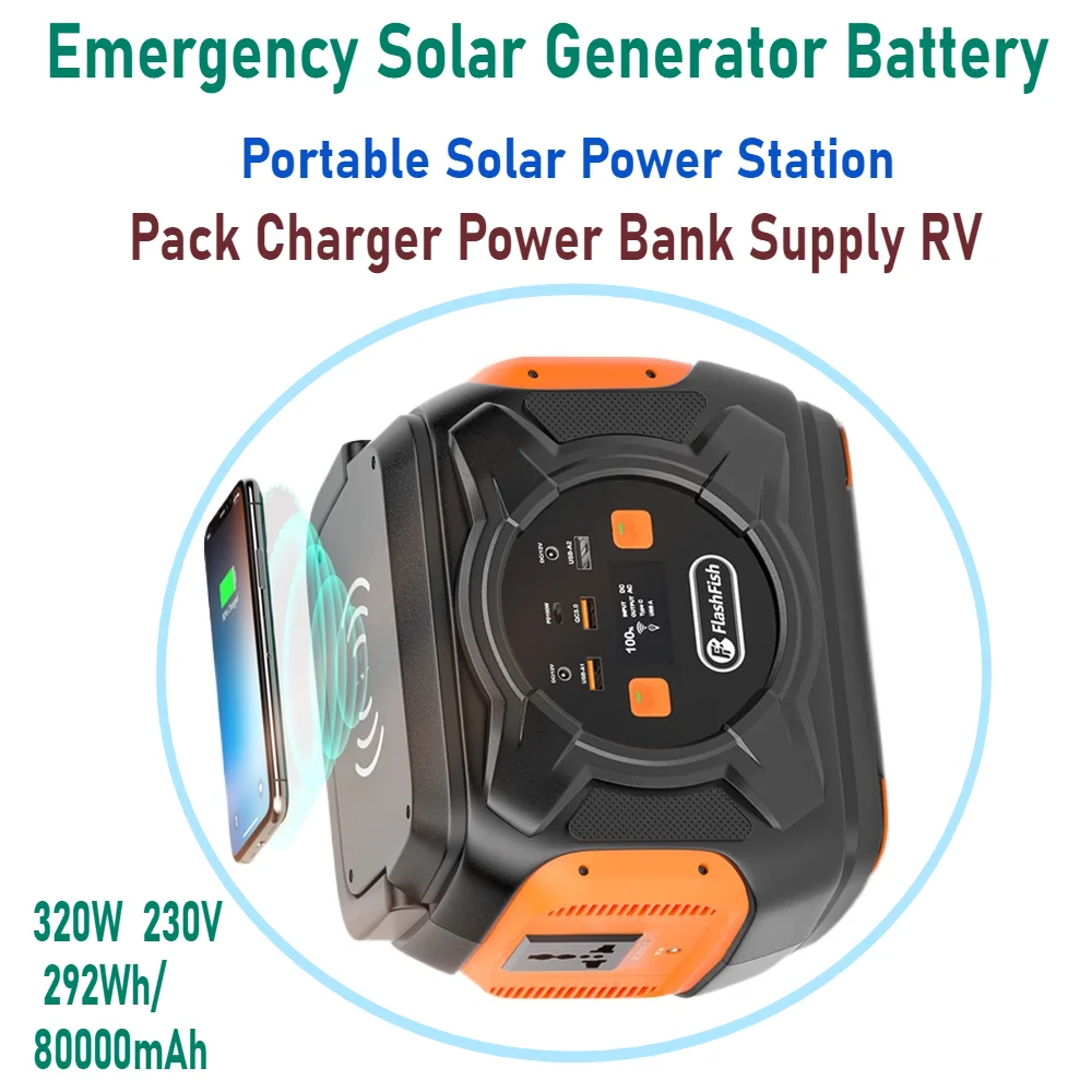 320W 292Wh/80000mAh 230V Portable Solar Power Station Emergency Solar Generator Battery Pack Charger Power Bank Supply RV