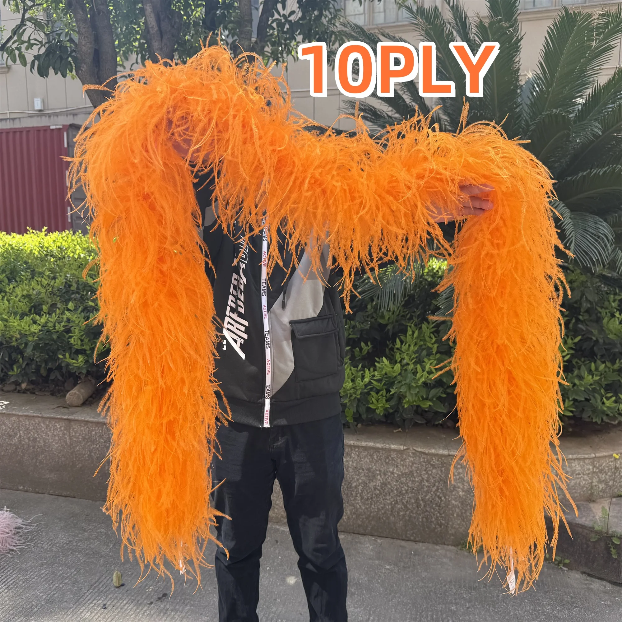 

Fluffy Luxury Real Ostrich Feather Boa 10PLY Orange Plume Shawl Women for Wedding Party Dress Dance Sewing Decor Feather Boa