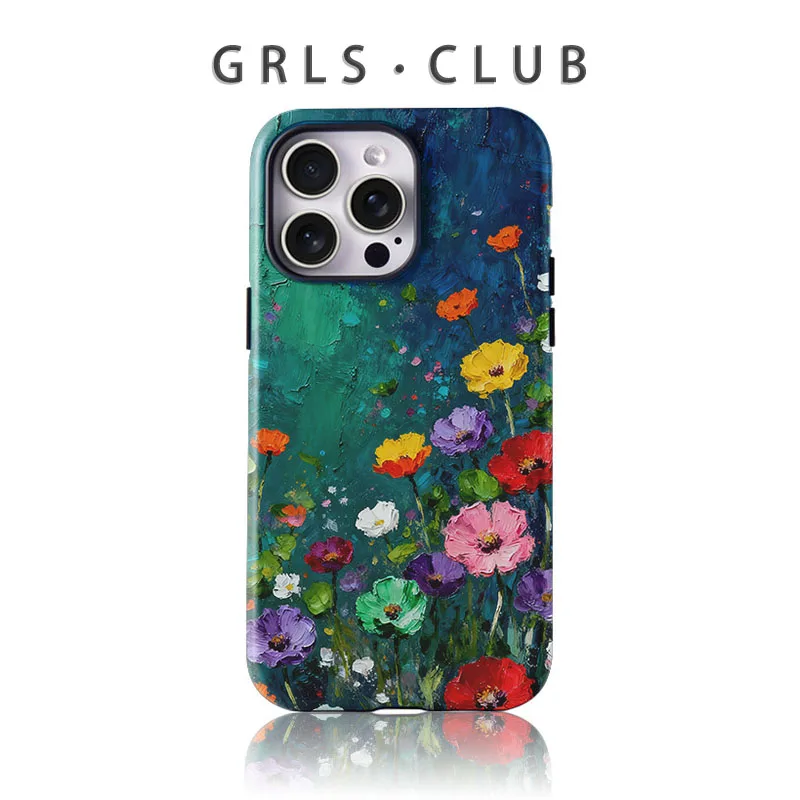 For iPhone 17 Pro Max Case Thick Oil Painting Wildflower Colorful Floral Film Style Matte Cover with iPhone 16 15 14 13 12 11