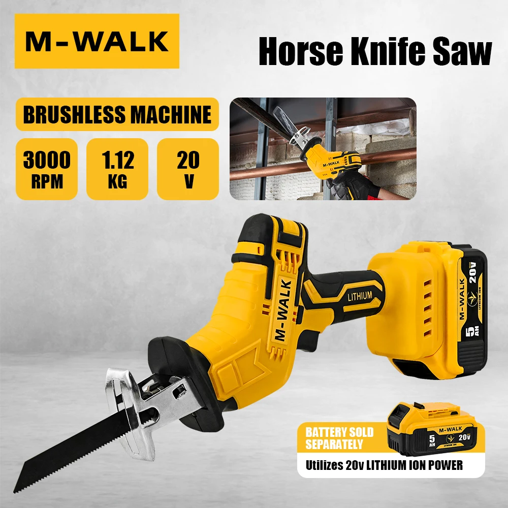 M-WALK 3000RPM Cordless Electric Reciprocating Saw Chainsaw Saber Saw Wood Metal Cutting Power Tool For Dewalt 18/20V Battery