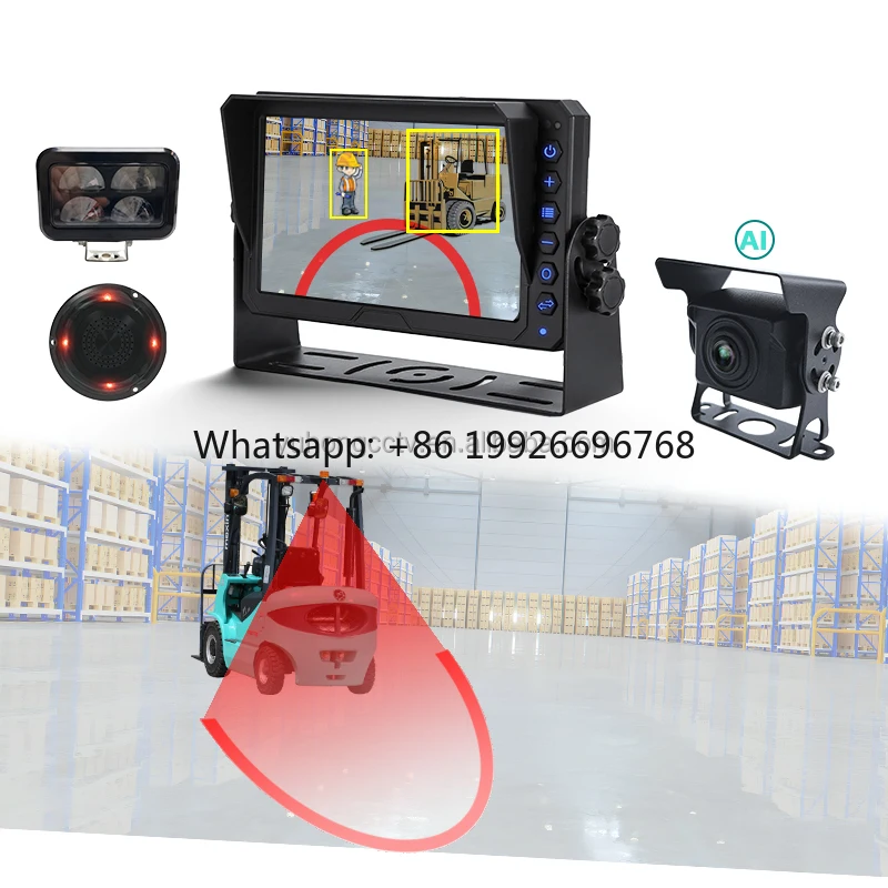 Ultra Wide Arc Zone LED forklift Light AI Anti-Collision Distance Measurement Alarm Blind Spot Detection System AHD Image Sensor