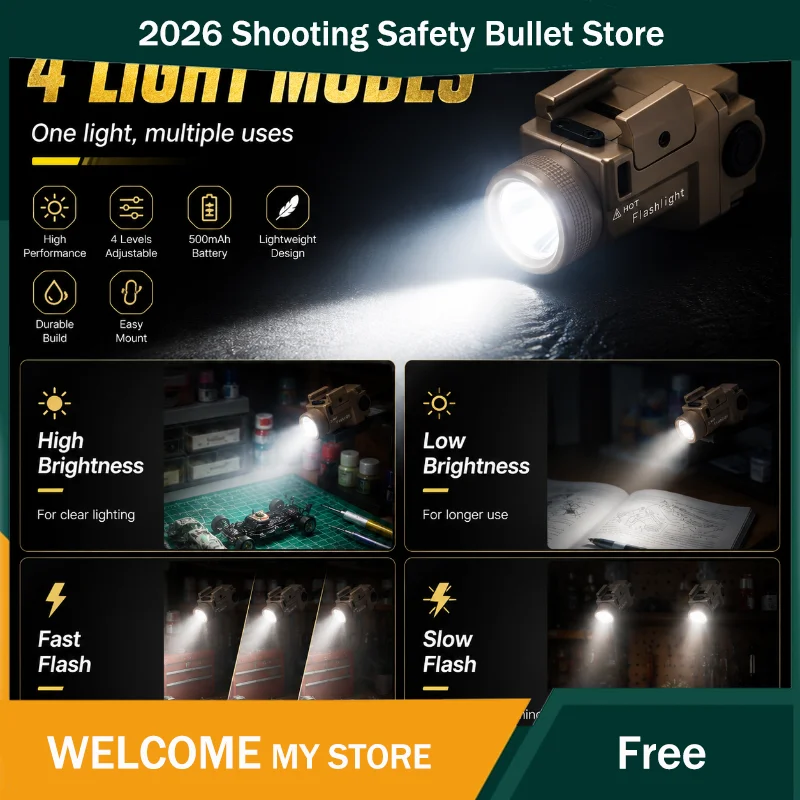 All Metal Rail Mount Mini LED Flashlight USB Rechargeable Multi Mode Brightness Control Hobby Model Upgrade Parts