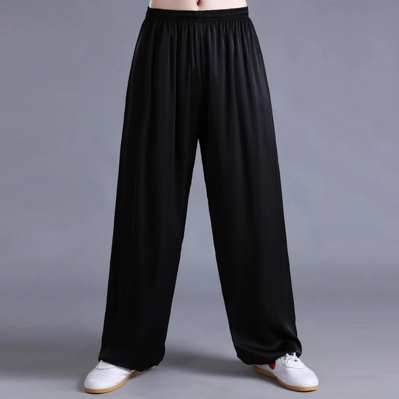 Silk Quick-Drying Elastic Waist Tai Chi Kung Fu Martial Arts and Yoga Pants Summer Lounge Trousers for Women and Men