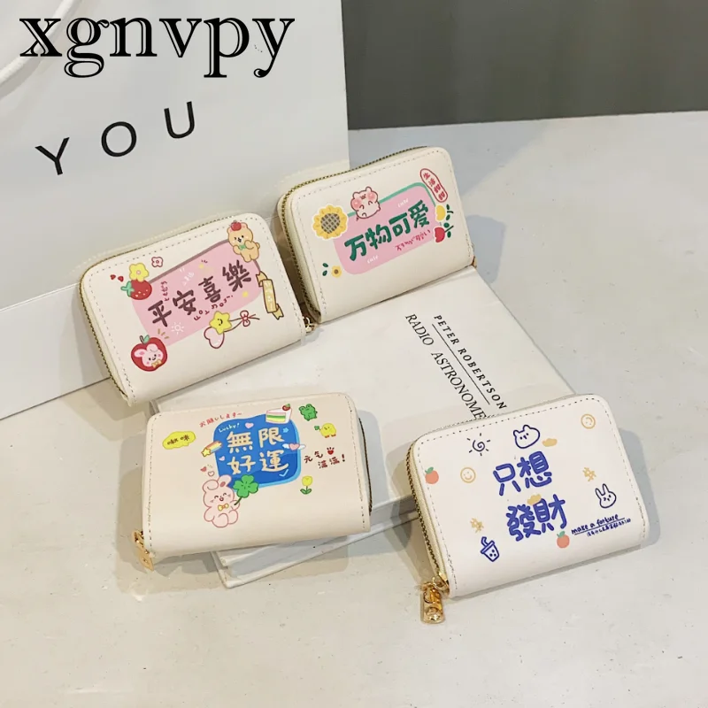 Xgnvpy-Porte-cartes avec fermeture éclair pour femme, porte-monnaie portable, porte-clé de grande capacité, petit porte-cartes, dessin animé étudiant, fille mignonne, nouveau