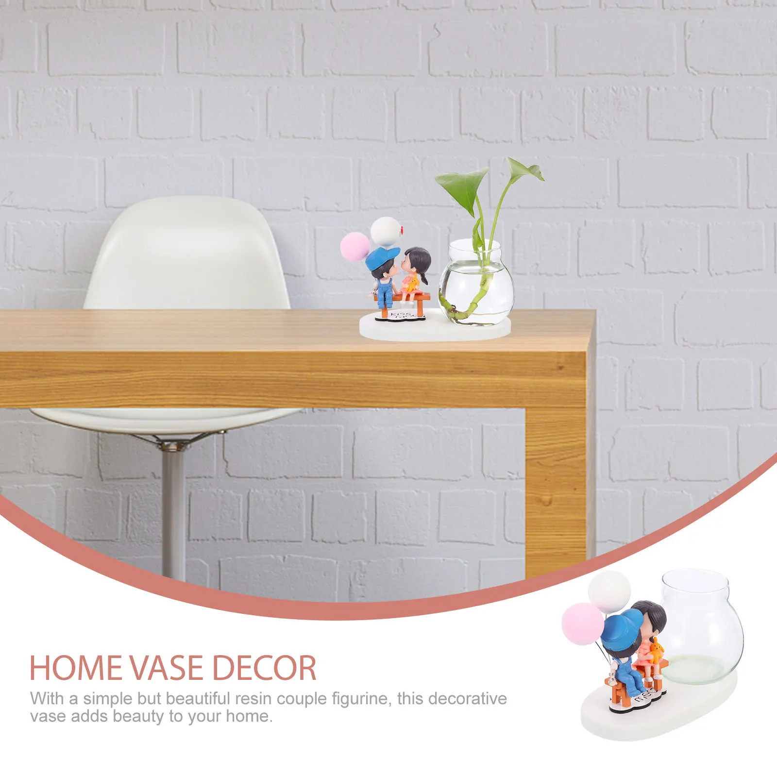 

1Set Small Glass Resin Vase Hydroponic Flower Planter Couple Craft Home Vase Decoration Plant Propagation Station