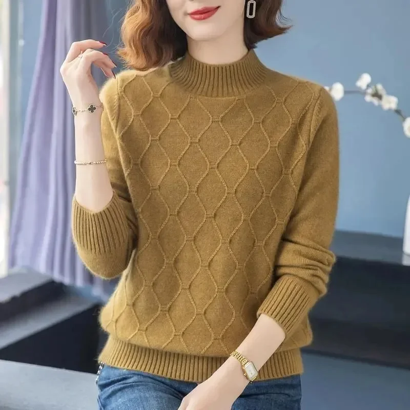 Basic Loose soft solid color turtleneck knitted Sweater Pullover Women Casual Long Sleeve chic bottom Sweater Female Jumpers top