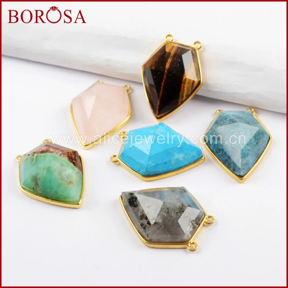 

BOROSA Pentagon Shaped Multi-kind Faceted Gems Druzy Connectors Natural Labradorite Amazon Stone for Women Pendant Accessories