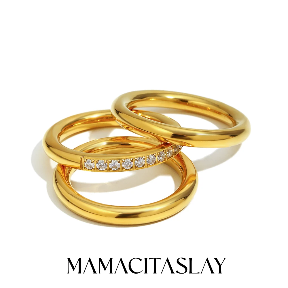 

MamacitaSlay 316L Stainless Steel Zircon Ring 3PCS Party Waterproof 18K Gold Plated Ring Women's Classic Jewelry High Quality