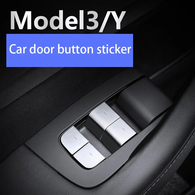 Window Lift Control Button Cover Trim Stickers Car Interior Windows Lifter Sequins for Tesla Model 3 Model Y 2017-2023